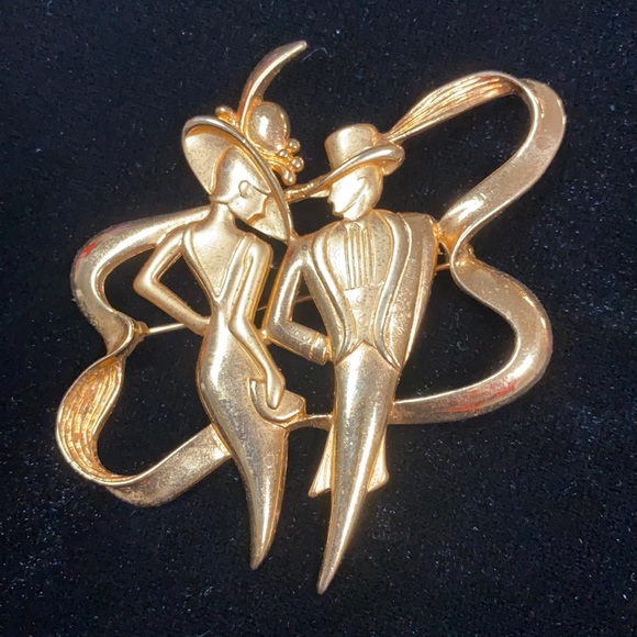JJ | Jewelry | Vintage Jj Jonette Art Deco Couple Goldtone Brooch